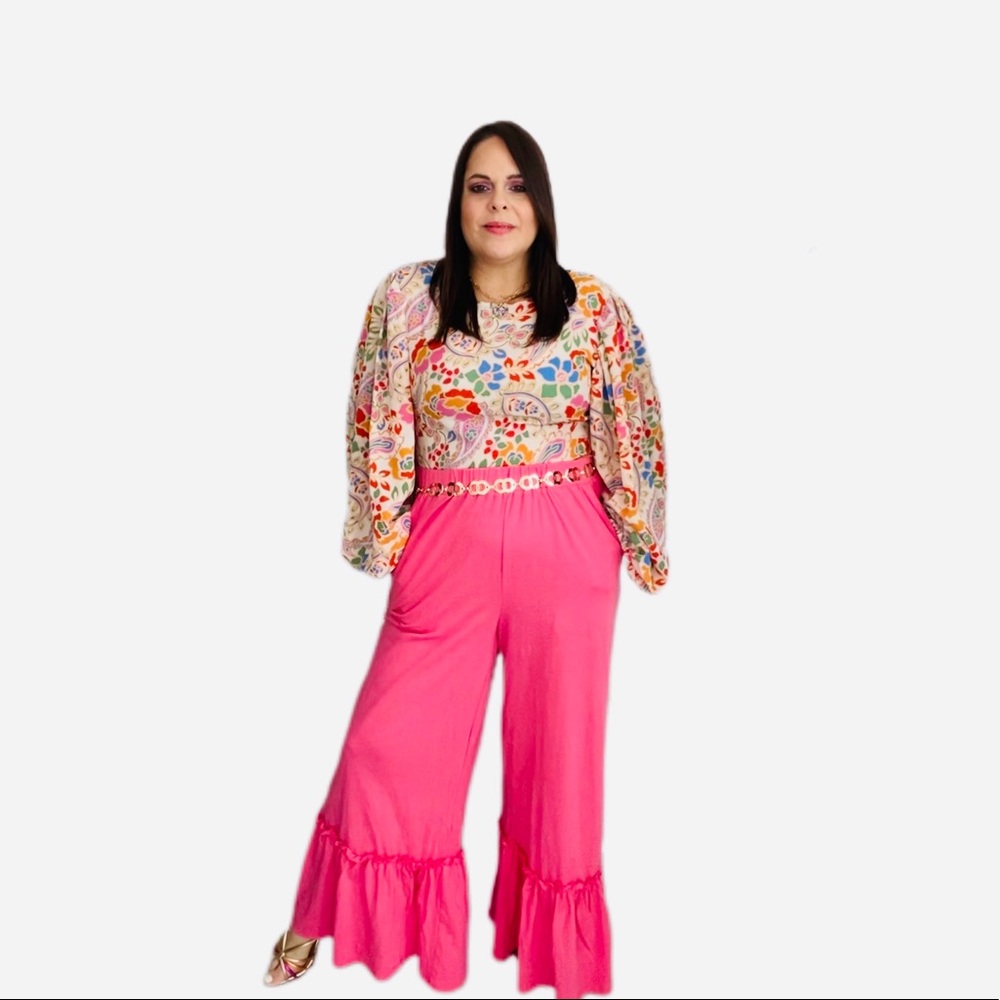 Ruffle wide leg cotton Knit pants
